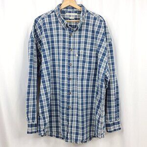 Robert Stock Shirt Mens Size XXL 2XL Blue Plaid Heavy Duty Cotton Button Down